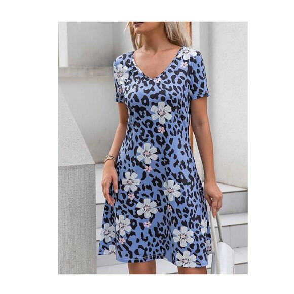 Unbranded Dresses & Skirts - Womens Dress Leopard & Floral Print V Neck Tee Dress Size X Large